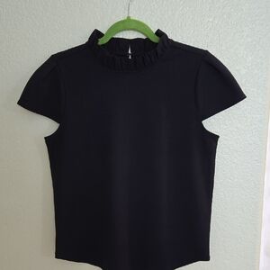 Elegant Black Ruffle Neck Top